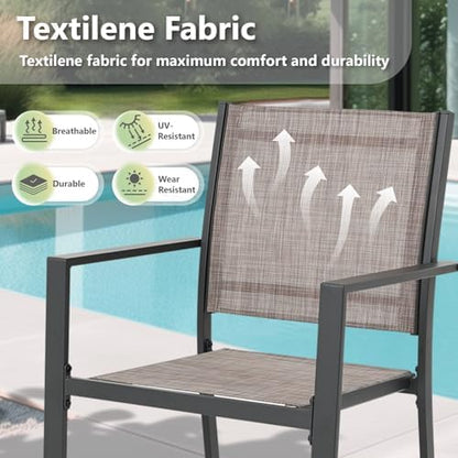 Patio Dining Chairs Set of 6, All-Weather High-Resilience Textilene Outdoor Dining Chair, Heavy-Duty Stackable Minimalist Outdoor Chairs with Armrest, Patio Chairs for Lawn Deck Pool, Brown