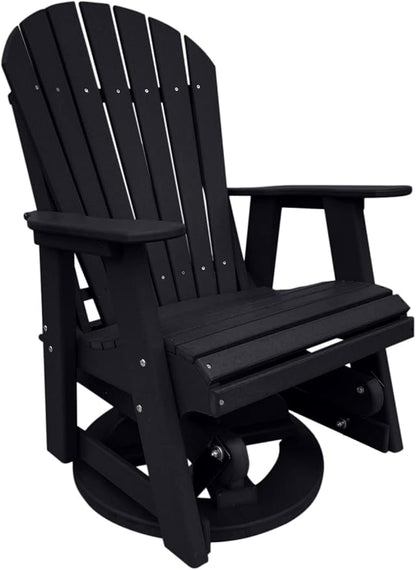 Phat Tommy Black Glider for Outside Patio - Outdoor Swivel Glider Chair - Poly Outdoor Furniture, Adirondack Porch Glider Chair