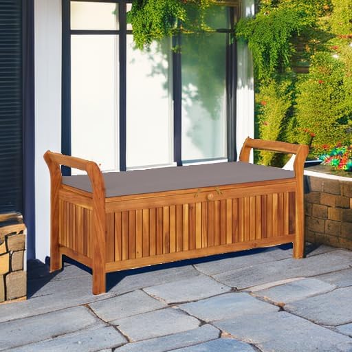 vidaXL Garden Storage Bench Wood with Dark Grey Cushion