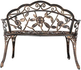 38.5" Outdoor Garden Bench, Patio Furniture Cast Aluminum Outdoor Bench with Rose Backrest - Photo 5