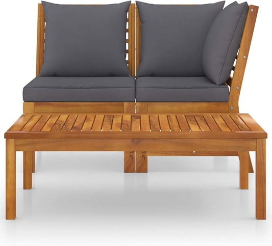 3 Piece Patio Lounge Set with Dark Gray Cushion,Outdoor Club Chairs,Modern Outdoor Chairs,Outdoor Furniture,for The Patio, Porch, Lawn, Garden or Home Furniture, Solid Acacia Wood