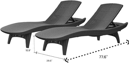 Outdoor Patio Chaise Lounge Chairs, All-Weather Wicker Rattan, Adjustable Backrest, Set of 2 (Gray)