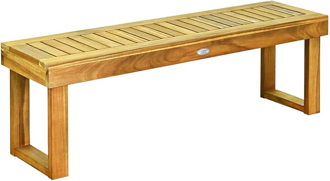 COSTWAY 52” Outdoor Narrow Bench, Backless Acacia Wood Bench for Patio, Park, Garden & Front Porch