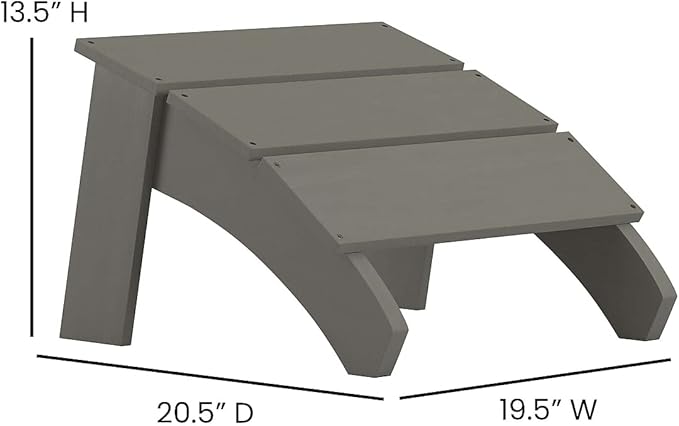 Flash Furniture Sawyer Indoor/Outdoor Commercial Grade Adirondack Ottoman - Gray All-Weather Adirondack Style Footrest