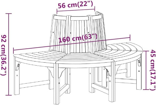 Circular Eucalyptus Wood Tree Bench for Outdoor Seating, Rustic Garden Patio Furniture with Weather-Resistant Durable Construction Brown, 31.5 x 63.0 x 36.2 in