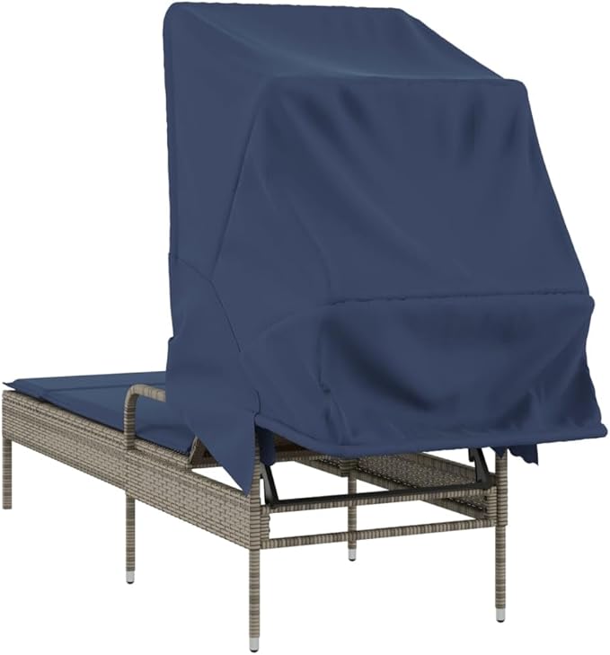 Gray Patio Lounge Chair with Canopy, PE Rattan 78.7"x24.4"x51.2", Adjustable Backrest, UV Shield - Photo 6
