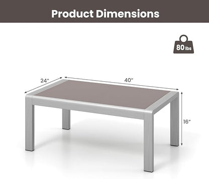 Tangkula Outdoor Rectangle Coffee Table, Aluminum Side Table w/Tempered Glass Tabletop & Lightweight Aluminum Frame, Patio End Table for Backyard, Garden, Poolside (Gray)