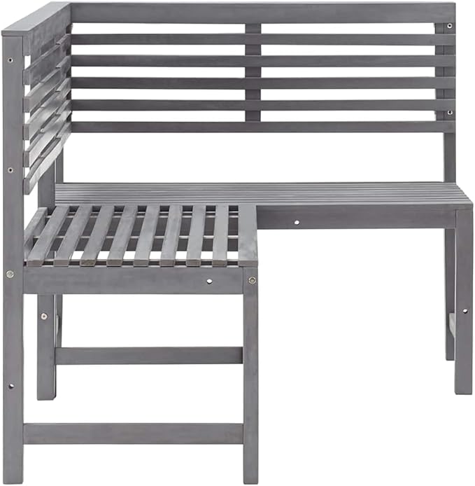vidaXL Patio Corner Bench, Outdoor Wooden Bench for Garden Park Potting Picnic, Solid Acacia Wood, Easy Assembly, 39.4" x 55.1" x 35.8" Grey