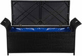 Storage Bench with Cushion Outdoor Benches Garden Seating for Courtyard Balcony 54.3" Poly Rattan Black - Photo 5