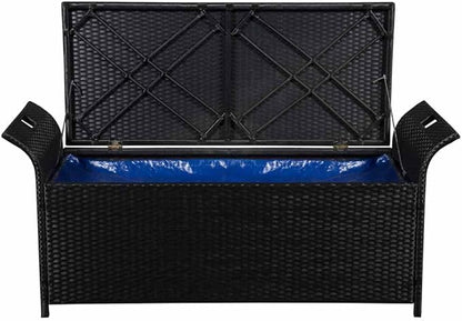 Storage Bench with Cushion Outdoor Benches Garden Seating for Courtyard Balcony 54.3" Poly Rattan Black