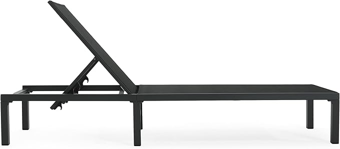 Christopher Knight Home Patio Chaise Lounges Set of 2, Aluminum Adjustable Lounge Seating, 5-Position Backrest Recliner, Mesh Design Chaise, Flat Tanning Chair for Poolside Balcony Backyard, Black