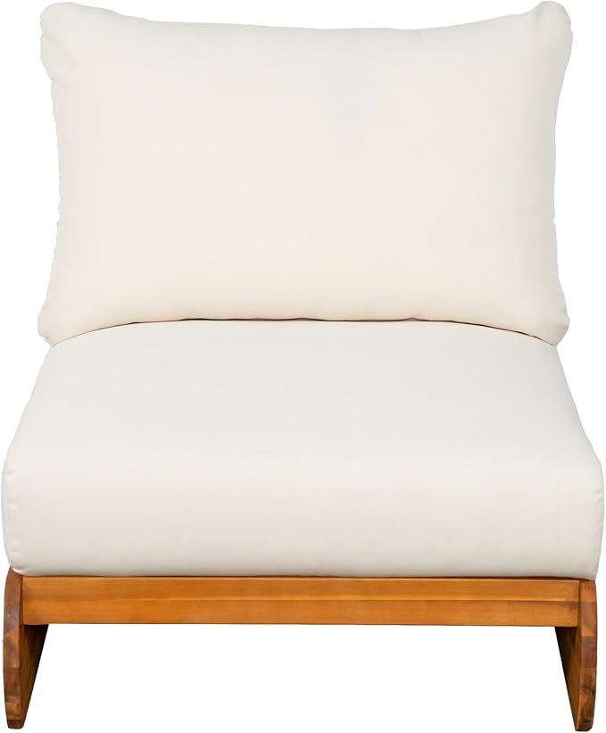 Christopher Knight Home Poppy Outdoor Club Chair with Water Resistant, Acacia Wood Lounge Chair Outdoor, Patio Low Profile Accent Chair, Comfy Reading Chair for Garden Backyard, Teak + Beige