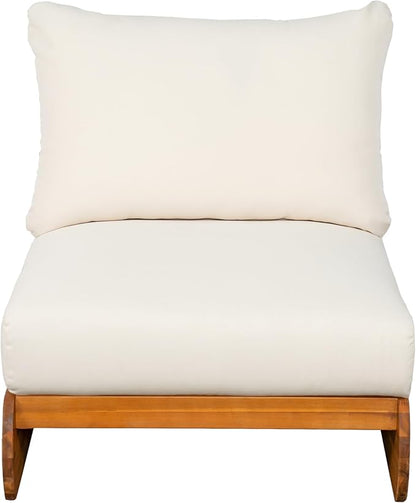 Christopher Knight Home Poppy Outdoor Club Chair with Water Resistant, Acacia Wood Lounge Chair Outdoor, Patio Low Profile Accent Chair, Comfy Reading Chair for Garden Backyard, Teak + Beige