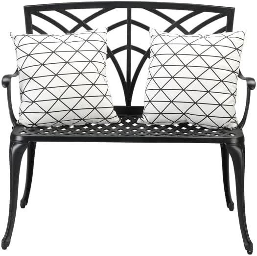 Patio Outdoor Park Loveseat Bench for Garden Porch Deck Made Cast Iron Anti-Rust Aluminum Metal, 2-3 Seater (38 Inch Orchard Back)