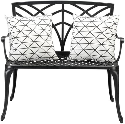 Patio Outdoor Park Loveseat Bench for Garden Porch Deck Made Cast Iron Anti-Rust Aluminum Metal, 2-3 Seater (38 Inch Orchard Back)