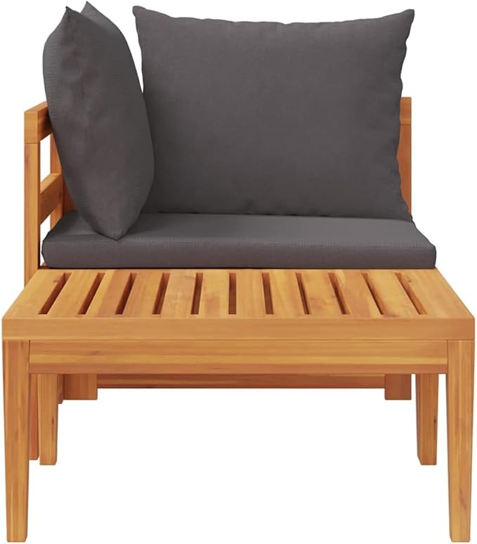 Dark Grey and Natural Wood Garden Lounge Set with Corner Sofa and Table for Outdoor Patio Balcony Deck, Acacia Wood Frame and Polyester Cushions, Complete Set Includes Sofa