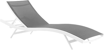 Modway Glimpse Aluminum Mesh Outdoor Patio Poolside Deck Chaise Lounge Chair in White Gray