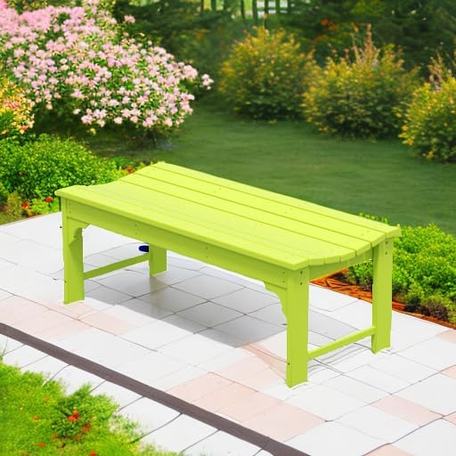 WO Home Furniture Outdoor 46" Backless HDPE Adirondack Bench, Poly Lumber Seat for Patio, Backyard, Balcony, All Weather Resistant with UV Protection, Lime