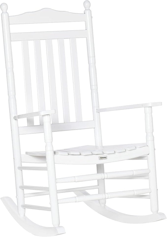 Outsunny Traditional Wooden High-Back Rocking Chair for Porch, Indoor/Outdoor, White