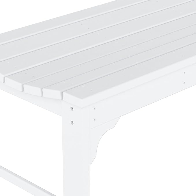 WO Home Furniture Outdoor 46" Backless HDPE Adirondack Bench, Poly Lumber Seat for Patio, Backyard, Balcony, All Weather Resistant with UV Protection, White
