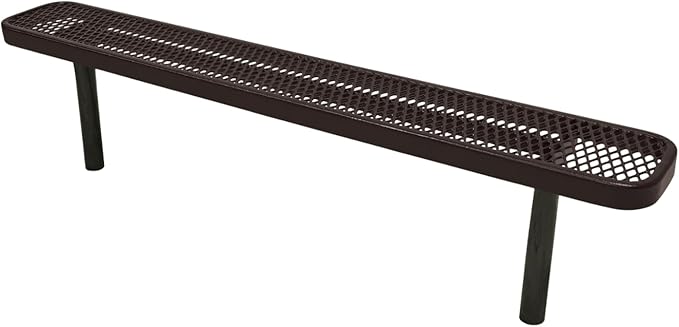 COATEDOUTDOORFURNITURE Coated Outdoor Furniture Heavy-Duty Outdoor Bench Thermoplastic Coated, Expanded Metal, Commercial-Grade Seating, Made in America (Inground Without Back, 6 Ft, Brown)