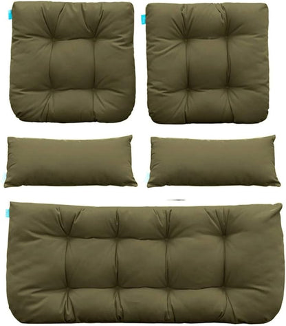 QILLOWAY Outdoor Patio Wicker Seat Cushions Group Loveseat/Two U-Shape/Two Lumbar Pillows for Patio Furniture,Wicker Loveseat,Bench,Porch,All Weather, Settee of 5 (SAGE/Army Green)