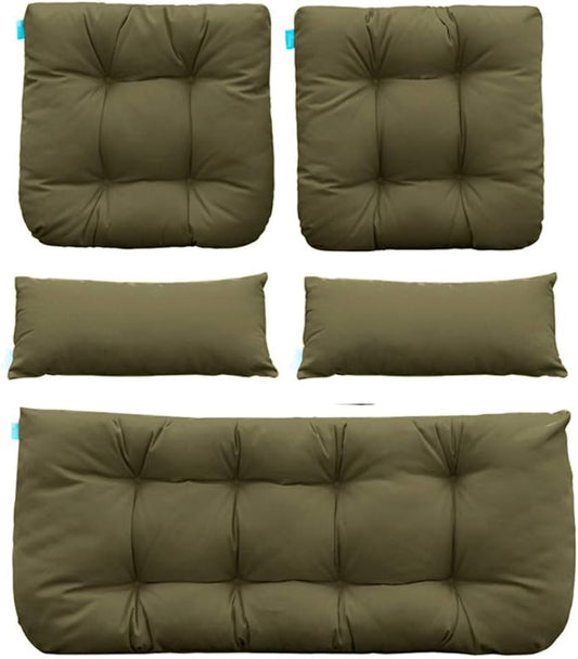QILLOWAY Outdoor Patio Wicker Seat Cushions Group Loveseat/Two U-Shape/Two Lumbar Pillows for Patio Furniture,Wicker Loveseat,Bench,Porch,All Weather, Settee of 5 (SAGE/Army Green)