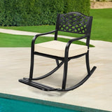 Outdoor Metal Rocking Chair with Cushion and Footrest, Weather Resistant Rocker Bench for Patio Garden Yard, Black - Photo 2