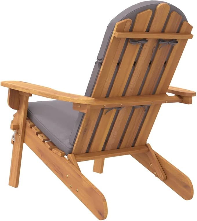 Adirondack Patio Chair with Cushions Solid Acacia Wood Outdoor Lounge Chair Foldable Design Dark Gray Cushions for - Photo 6