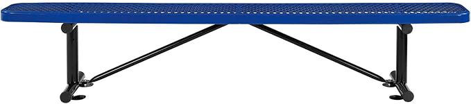 Global Industrial 8'L Heavy Duty Expanded Metal Mesh Flat Bench with Steel Frame, Portable Outdoor Bench, 1000 lbs Capacity, Blue, 96" L x 14-1/2"W x 18" H
