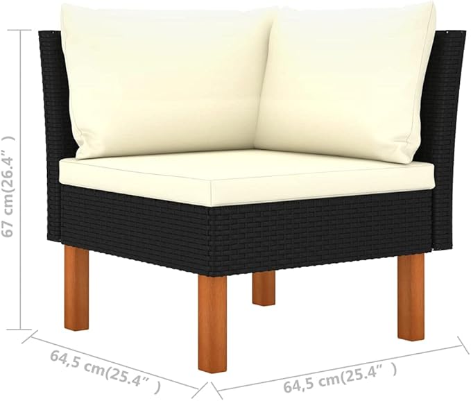 Poly Rattan Furniture,Wicker Furniture,Lightweight Structure,with Comfortable Removable Cushion,Outdoor Sofa/Bench,Solid Wood Legs,for Garden,Corner Sofa Poly Rattan and Solid Eucalyptus Wood