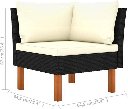 Poly Rattan Furniture,Wicker Furniture,Lightweight Structure,with Comfortable Removable Cushion,Outdoor Sofa/Bench,Solid Wood Legs,for Garden,Corner Sofa Poly Rattan and Solid Eucalyptus Wood