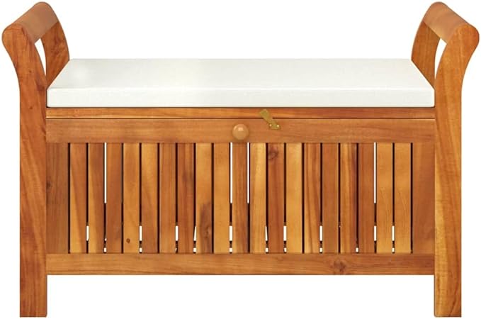 Solid Acacia Wood Outdoor Storage Bench Garden Bench Cream White Natural Wood 36x36x23.6in Rectangular Spacious Storage Modern Design Furniture for Patio Balcony Garden