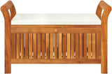Solid Acacia Wood Outdoor Storage Bench Garden Bench Cream White Natural Wood 36x36x23.6in Rectangular Spacious Storage - Photo 5