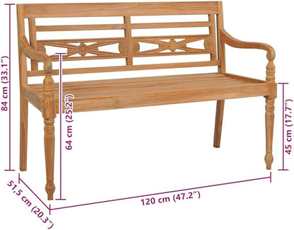Rustic Teak Wood Garden Bench 47.2 Inch Length Durable Outdoor Seating for Patio Comfortably Accommodates 2 People Weather Resistant Low Maintenance Solid Wood Furniture