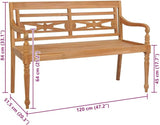 Batavia Bench 47.2 Inch Teak Wood Garden Patio Furniture Outdoor 2 Seater Weather Resistant Durable Easy Assembly Brown - Photo 2