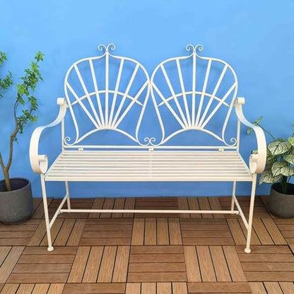 Sturdy Metal Outdoor Garden Bench for 2, Weatherproof Iron Frame with Backrest & Armrests, Perfect for Park, Yard, Porch, Lawn - 661 lb Capacity (White)