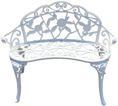KAILI Garden Bench, Metal Aluminum Rose, Suitable for Garden Porch Park Front Porch Balcony Outdoor (White)