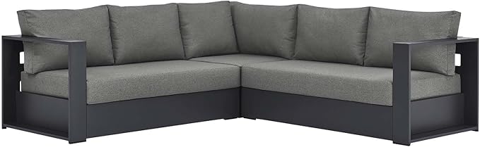 Modway Tahoe Aluminum 3-Piece Outdoor Patio Furniture Gray Charcoal - Photo 4