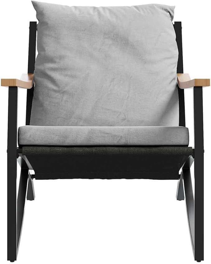 2-Pack Garden Chairs 31"x26" Outdoor Patio Seating Set, Black Powder-Coated Steel Frame & Light Gray Cushions, Weather-Resistant Fabric for Small Balcony Deck and Backyard Lounge
