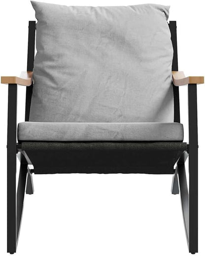 2-Pack Garden Chairs 31"x26" Outdoor Patio Seating Set, Black Powder-Coated Steel Frame & Light Gray Cushions, Weather-Resistant Fabric for Small Balcony Deck and Backyard Lounge