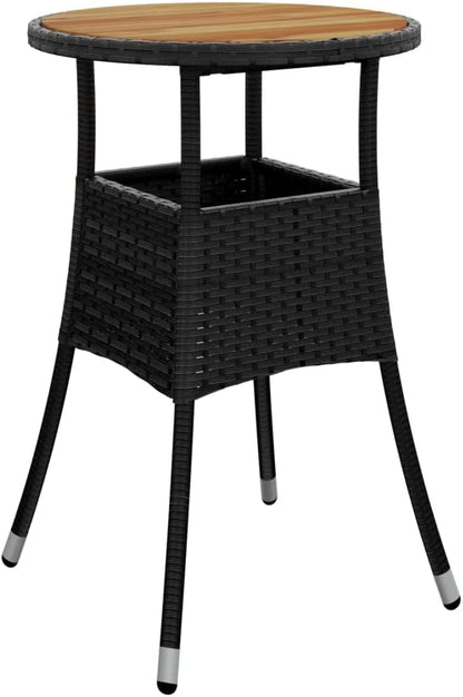 Black Round Garden Dining Table with Acacia Wood and Poly Rattan, Ø23.6 Inch Outdoor Patio Table for Balcony, Durable Steel Frame, Weather Resistant Design, Easy Maintenance