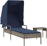 Gray Poly Rattan Sun Lounger with Adjustable Canopy and Side Table, 4-Piece Outdoor Patio Furniture Set - Photo 3