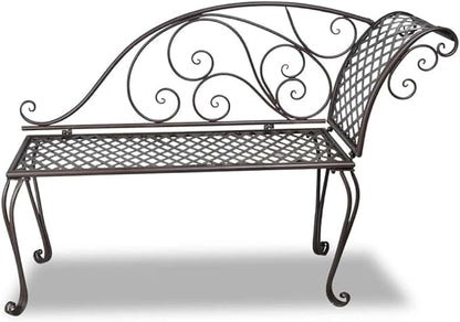 Antique Brown Steel Garden Chaise Lounge with Scroll Patterns, Rust-Proof Metal Outdoor Chaise, Ergonomic Design for Patio and Garden Relaxation