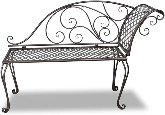 Antique Brown Steel Garden Chaise Lounge with Scroll Patterns Ergonomic Design for Outdoor Relaxation Rust-Proof Finish - Photo 3