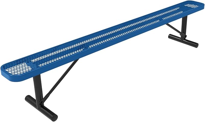 COATEDOUTDOORFURNITURE Heavy-Duty Portable Outdoor Bench Thermoplastic Coated, Expanded Metal, Commercial-Grade Seating, Made in America (Portable Without Back, 8 Ft, Textured Light Blue)