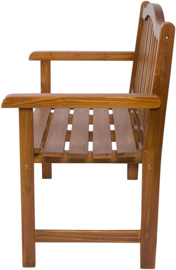 Pemberly Row Traditional Cedar Wood Patio Bench, Brown Finish, 43 in Seating Area, Kiln-Dried Moisture-Resistant Cedar, Arched Back Design, Indoor/Outdoor Use for Porch, Garden, Backyard