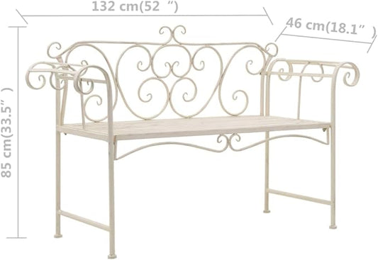 52 in Antique White Scroll Garden Bench Metal Outdoor Seating Patio Loveseat for Balcony, Front Porch or Backyard, Weather-Resistant Frame, No Assembly Required