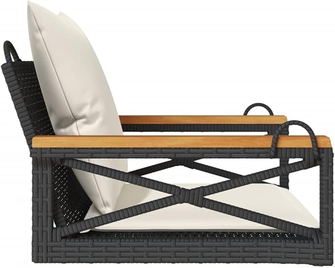 Swing Bench Black and Cream White with Cushions, 4-Piece Outdoor Patio Furniture Set for Garden, Backyard, Balcony - Photo 6