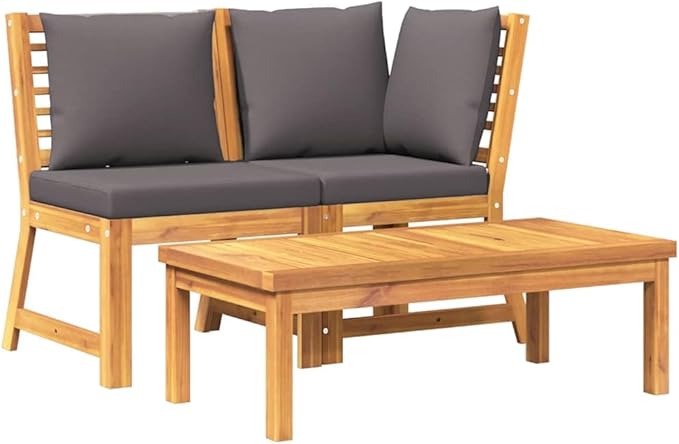 Dark Grey Solid Acacia Wood 3-Piece Garden Lounge Set with Modular Corner Sofa Middle Sofa and Coffee Table for Patio - Photo 3